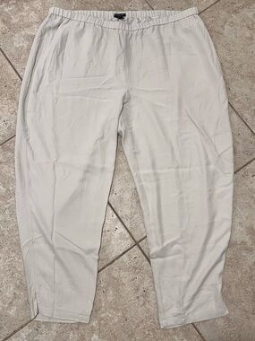EILEEN FISHER 100% Silk Georgette Crepe Ankle Pant 2X Bone EUC Wide NICE!! $258